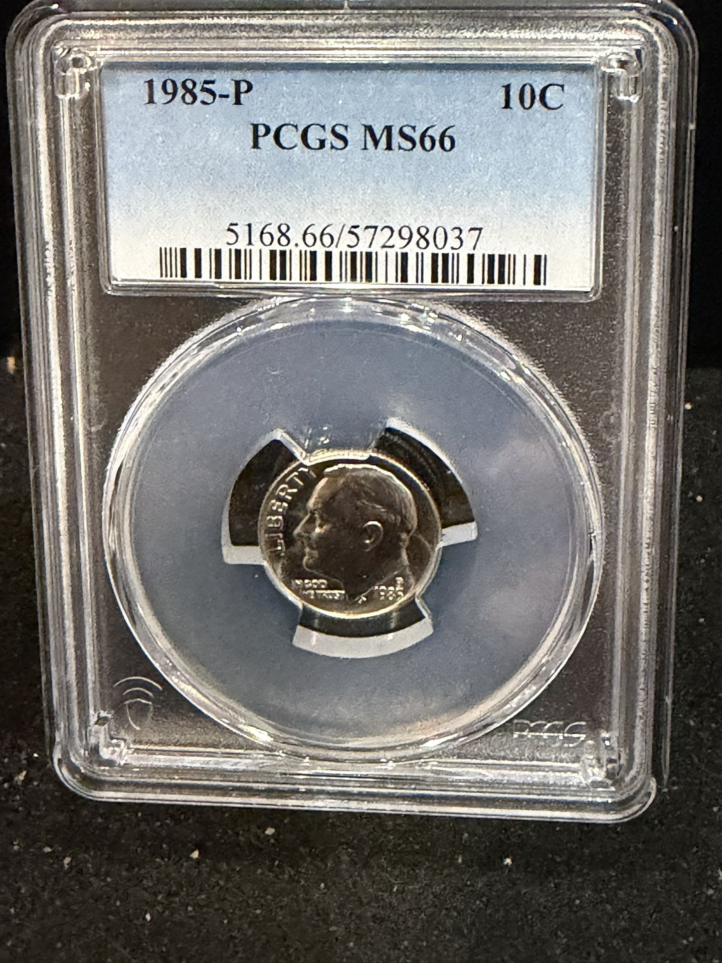 1985 P Brilliant Uncirculated Roosevelt Dime Graded At MS66 By PCGS 5-5