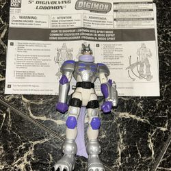 Very Rare!!! Vintage 2002 5” Digivolving Lobomon With Original How To Guide Included With Product 