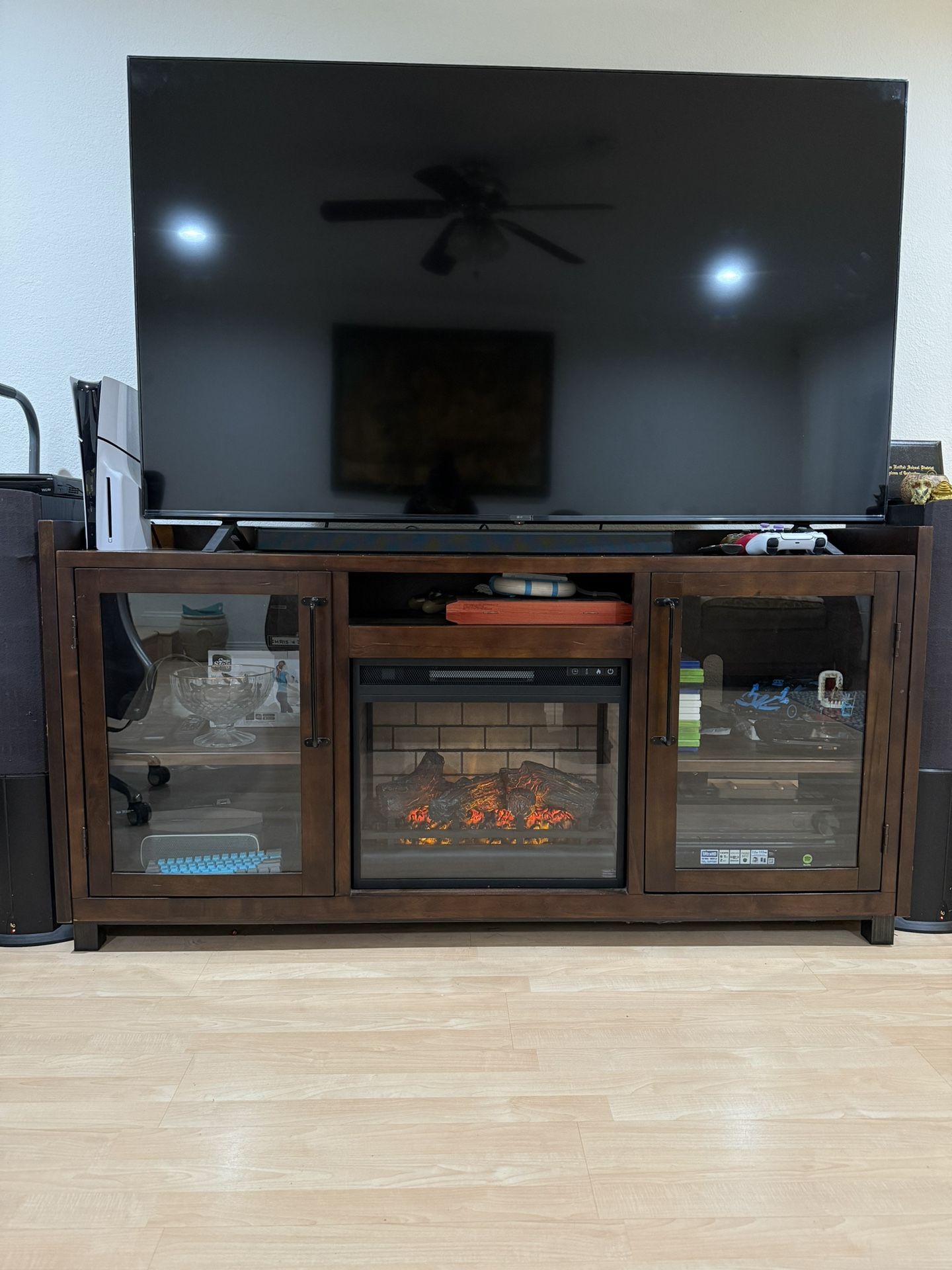 Large TV Stand with Fireplace and Storage