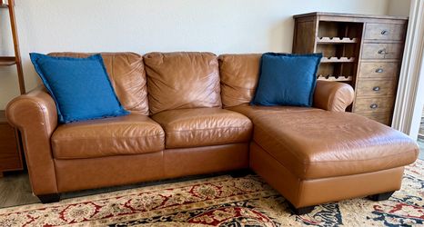 Brown Leather L-Shaped Sectional Couch