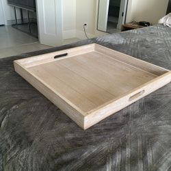 19X19 Large Square Serving Tray W Handles; Ottoman Tray; Farmhouse Wooden Table Centerpiece; Serving Platter - Pompano Beach