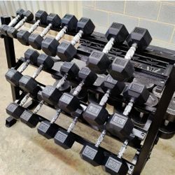 Brand New In box 550lb Rubber Hex Dumbbells Set And Rack 5-50lbs FIRM PRICE 
