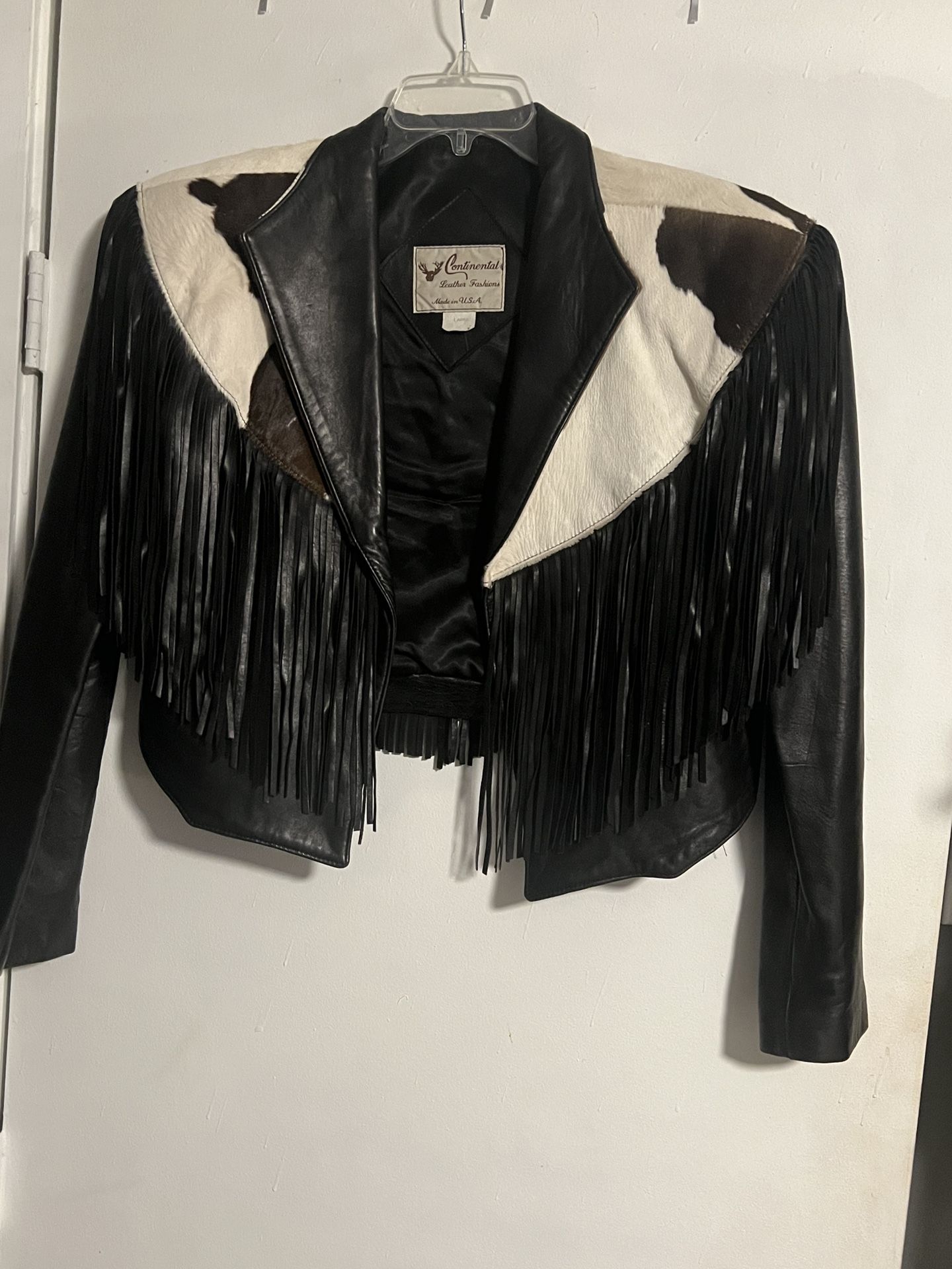 Cowhide & Lambskin Black Leather Crop Fringe Jacket