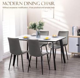 Set Of 4 - Gray PU Leather Dining Chairs w/ Black Metal Legs [NEW] [CHAIRS ONLY / TABLE NOT INCLUDED] 