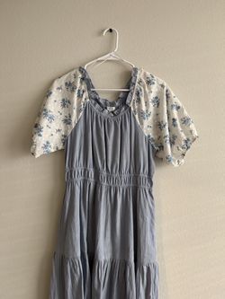 Floral Puff Sleeve Blue Dress