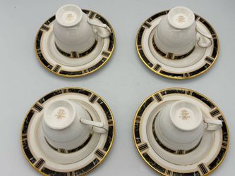 Set of 4 Lenox Classic Modern Bone China Black Marble Tea Cups, Bread & Butter