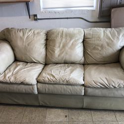 Genuine Leather Beige/tan Pull Out Sofa Bed/sleeper FREE 
