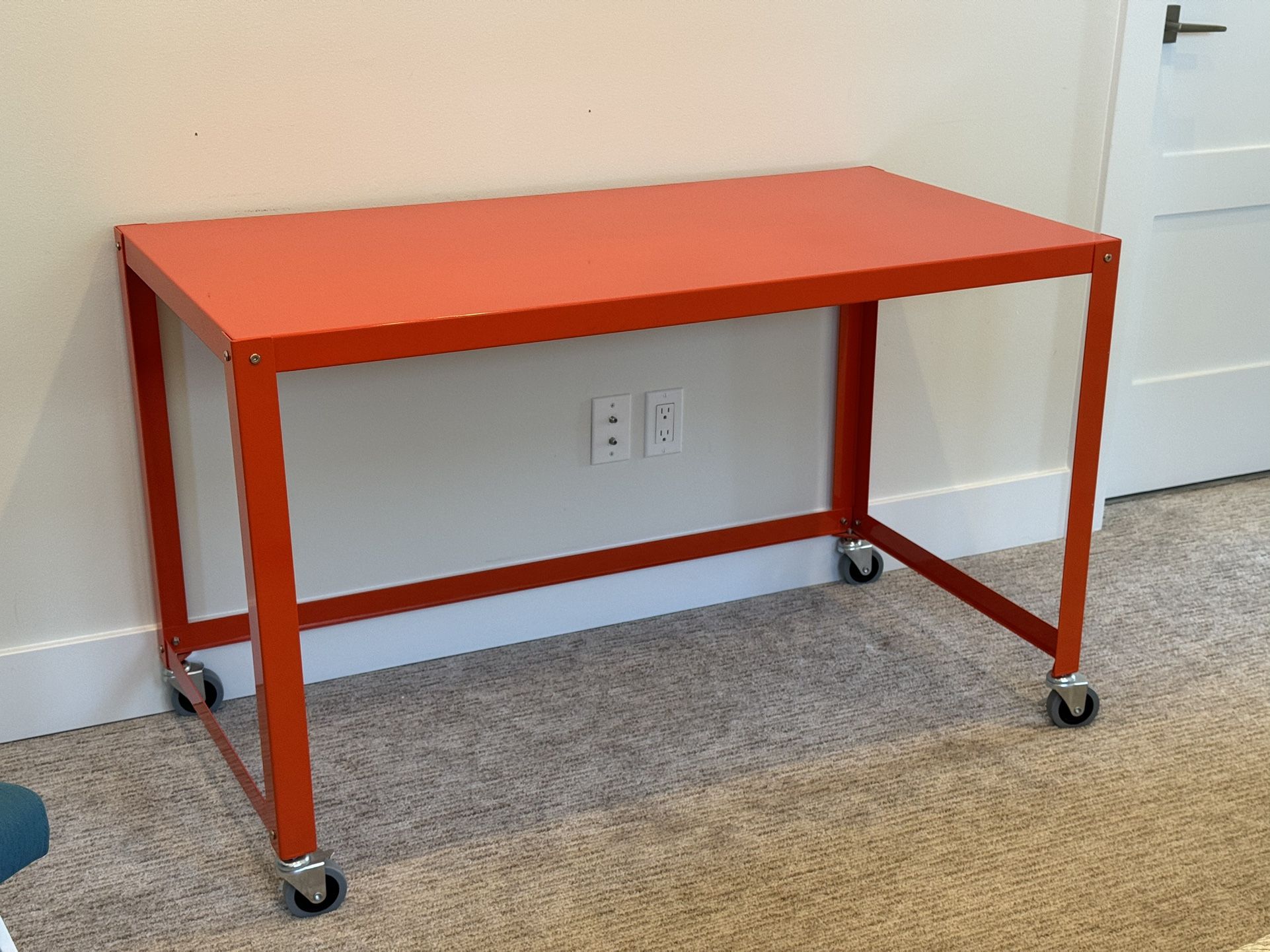 CB2 Go-Cart Orange Metal Rolling Desk