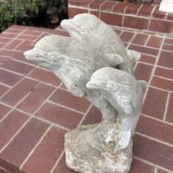 Vintage Dolphins, Sculpture Garden Art Statue, Heavy Concrete Landscape Garden Artwork, Coastal Beach Ocean Estate Find