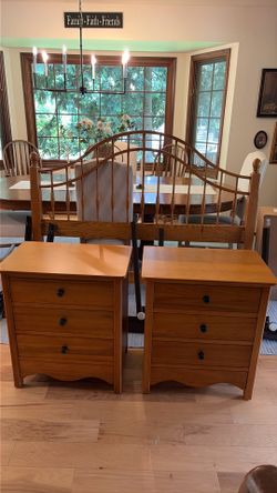 Queen headboard/box spring/frame and bedside tables