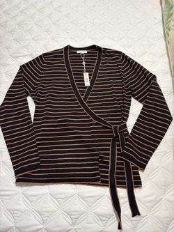 Max Studios Brown/Black V-neck Wrap Sweater (Size L)
