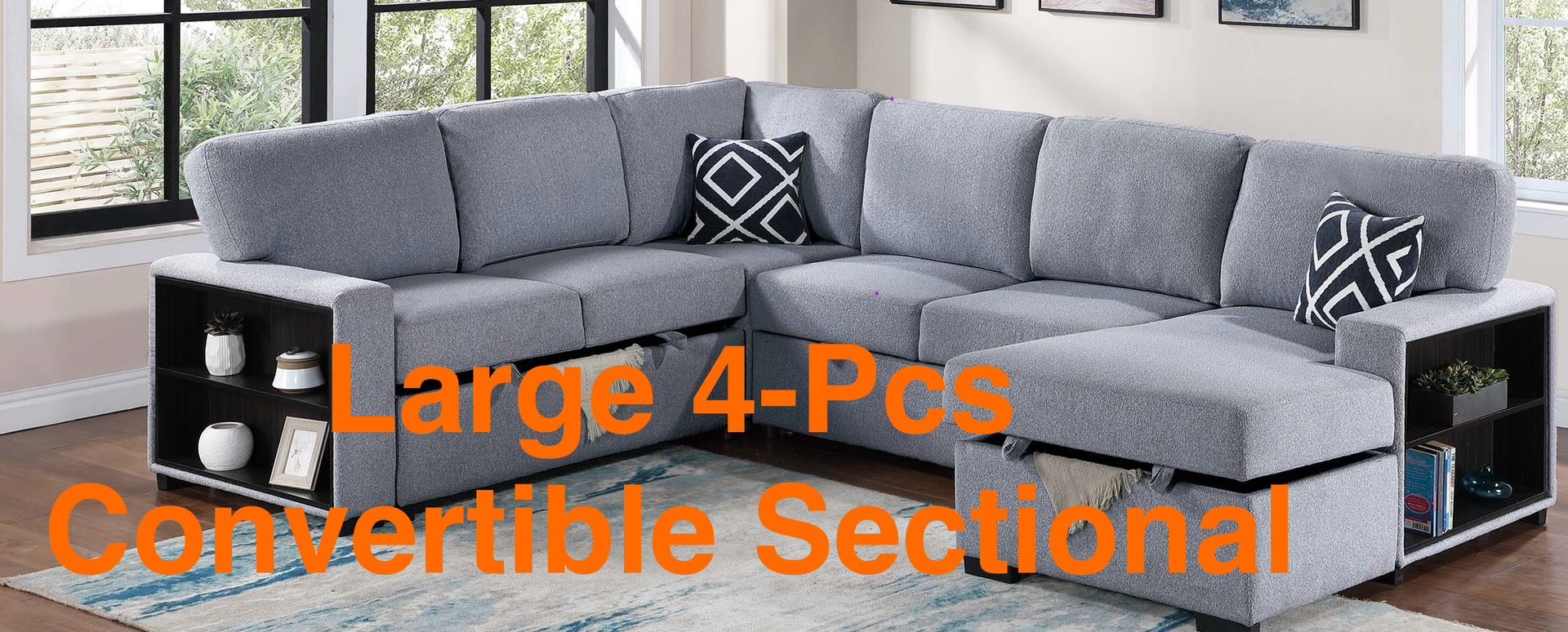 Large Boucle’ 4-Pcs Convertible Sectional (Finance & Delivery)