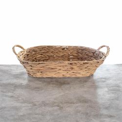 21” Woven Natural Basket Tray with Handles