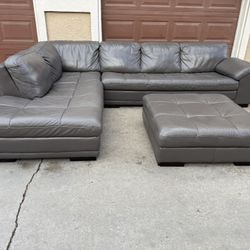 Genuine Leather Sectional Couch & Ottoman