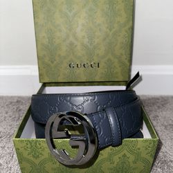 Navy Blue Leather Gucci Belt Size 42/105cm