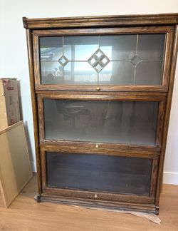 Vintage Oak Barrister Bookcase with Leaded Glass Doors