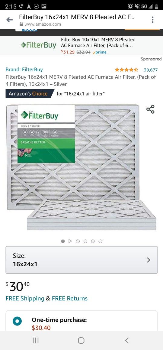 FilterBuy 16x24x1 MERV 8 Pleated AC Furnace Air Filter, (Pack of 4 Filters), 16x24x1 – Silver