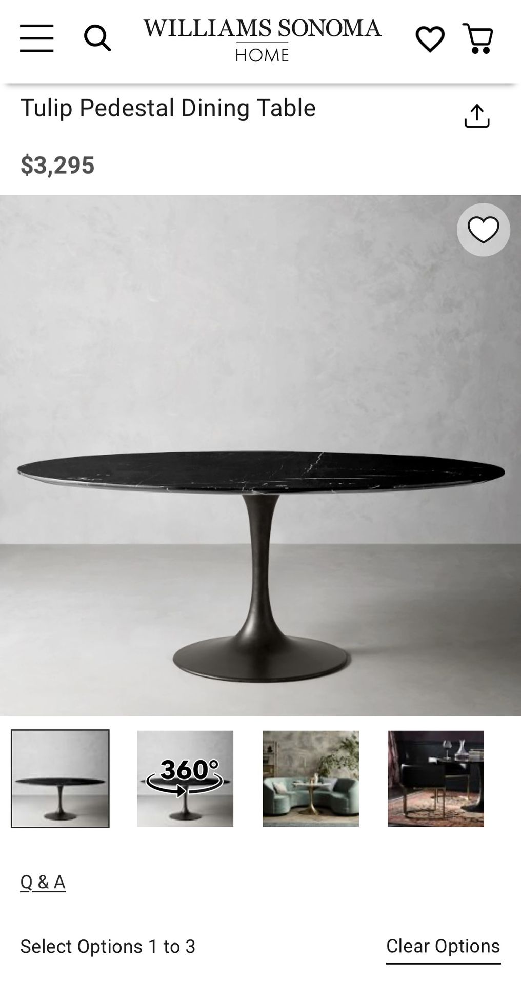 Tulip pedestal dining table black marble Williams Sonoma 70 oval bronze base