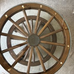 Antique Wood / Steel Wagon Wheel Coffee Table H 19 / 35 D $150