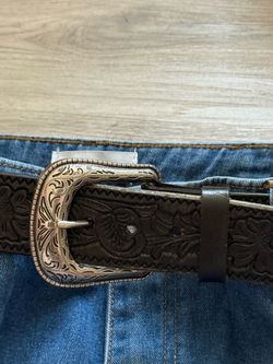 Epperson Furs Men's Western Floral Belt Black Silver Buckle Size 36