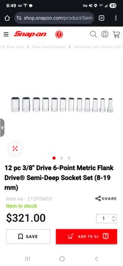 12 pc 3/8" Drive 6-Point Metric Flank Drive® Semi-Deep Socket Set (8-19 mm)
Item no :212FSMSY
