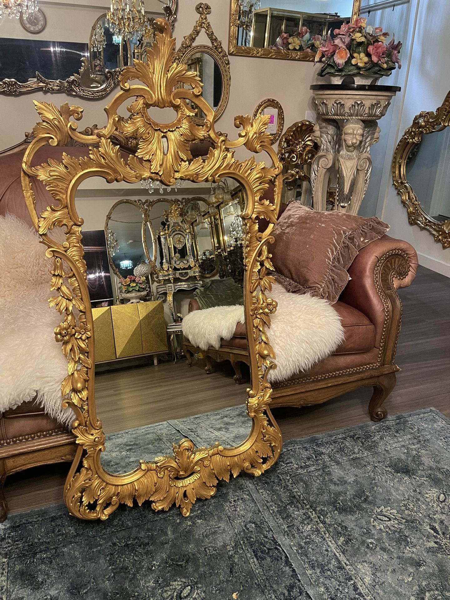 Antique Wooden Frame Large Mirror 