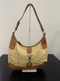 Coach💥Vintage~Rare💥CC Canvas Yellow & Brown Leather Shoulder Bag
