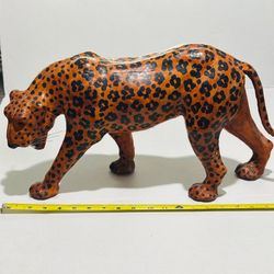 Extremely RARE Vintage Leather Wrapped Spotted Leopard  Leather Wrap on Leg Not broken just a blemish of leather seperation