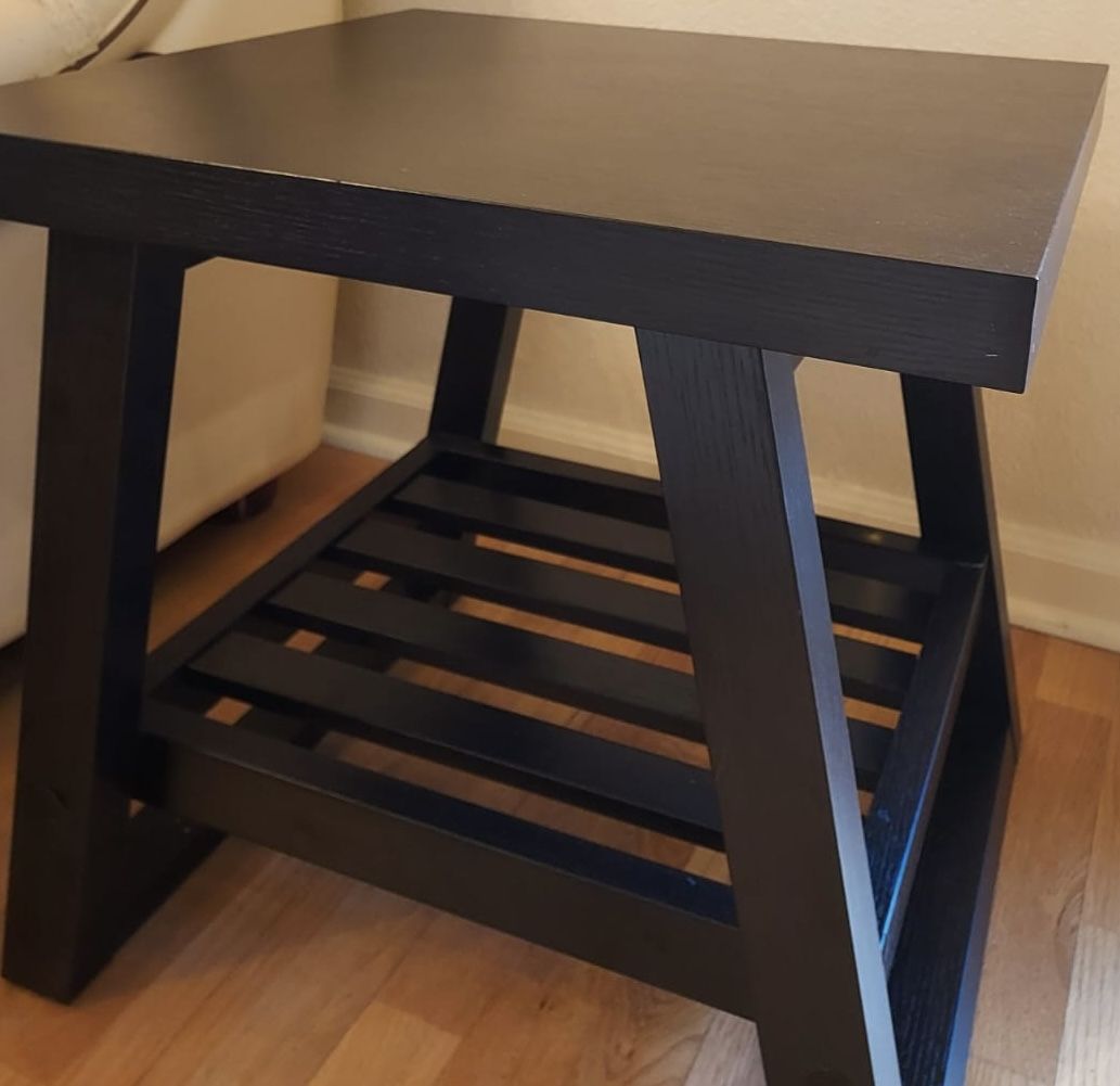 Modern Black Wood End Table with Shelf