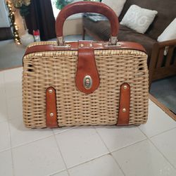 Vintage Wicker Handbag Purse 