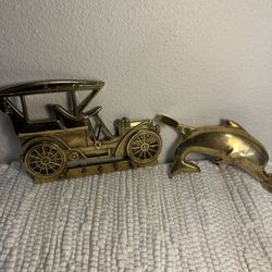 Two Vintage Brass Hooks 