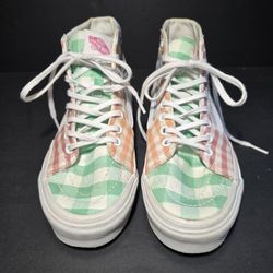 Vans Sk8 Hi High Top Shoes Womens Size 6.5 Multicolor Gingham Cherry Patchwork