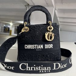 Christian Dior Black Macramé Medium Lady D-Lite Bag