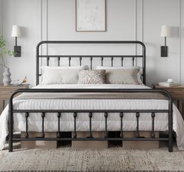 King size bed frame Black Metal with Headboard and Footboard