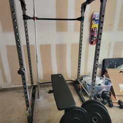 Squat Rack With Bench, Bar, & Plates