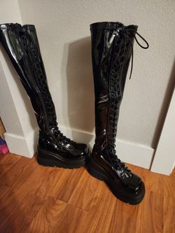 Platform Black Pleather Boots Size 10