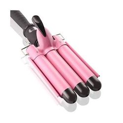 Aleath Hair Waver Crimper Wand with LCD Temp Display 3 Barrel Pink NEW