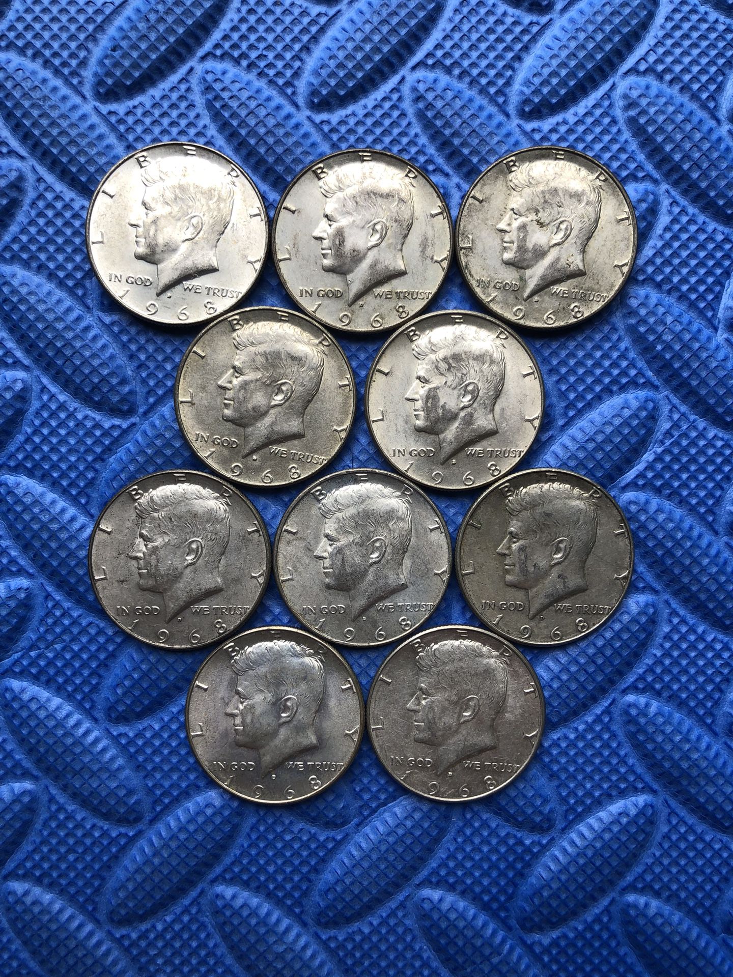 1968-D 40% Silver JFK 1/2 Dollar 10 Pack Coins
