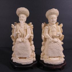 Chinese Qing Dynasty Emperor & Empress Hand Carved Resin/Epoxy Statues

