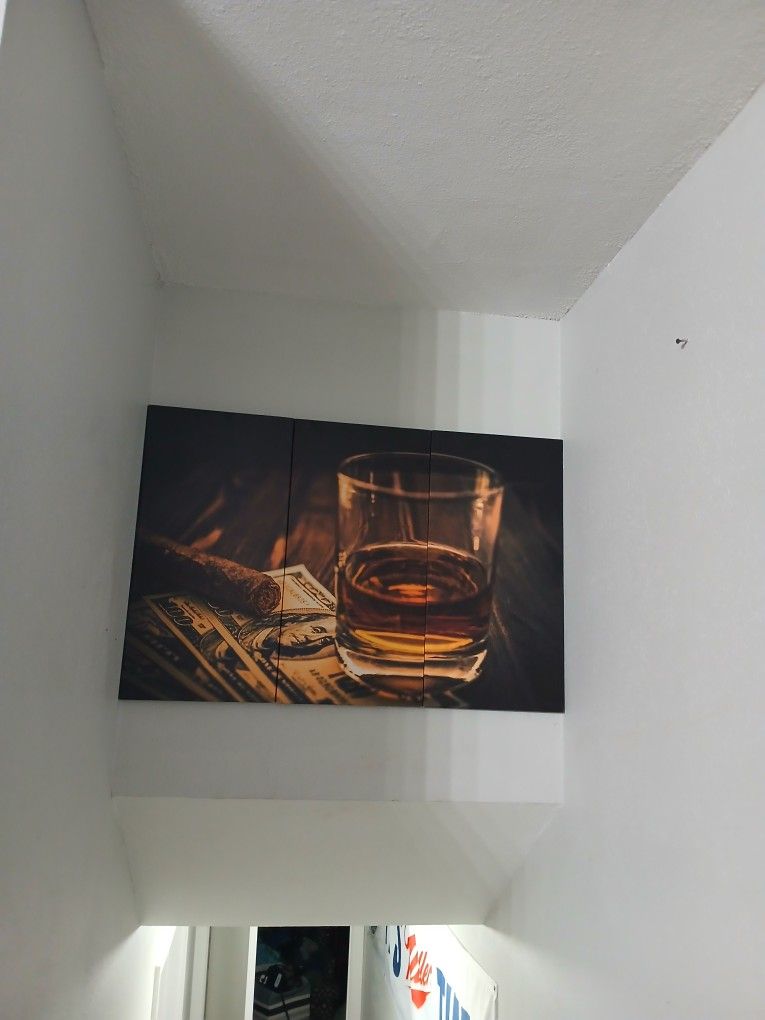 Large Whiskey Canvas With Two Metal Whiskey Signs