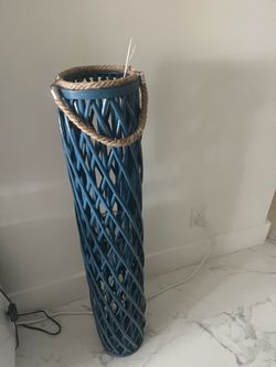 Tall blue lantern with candle inside New out of the box