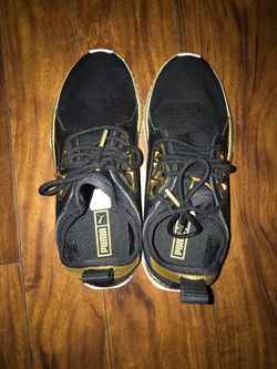 ignite puma black and gold running shoes
