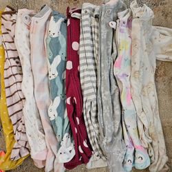 10 Fleece Baby Girl Sleepers 3-9mo