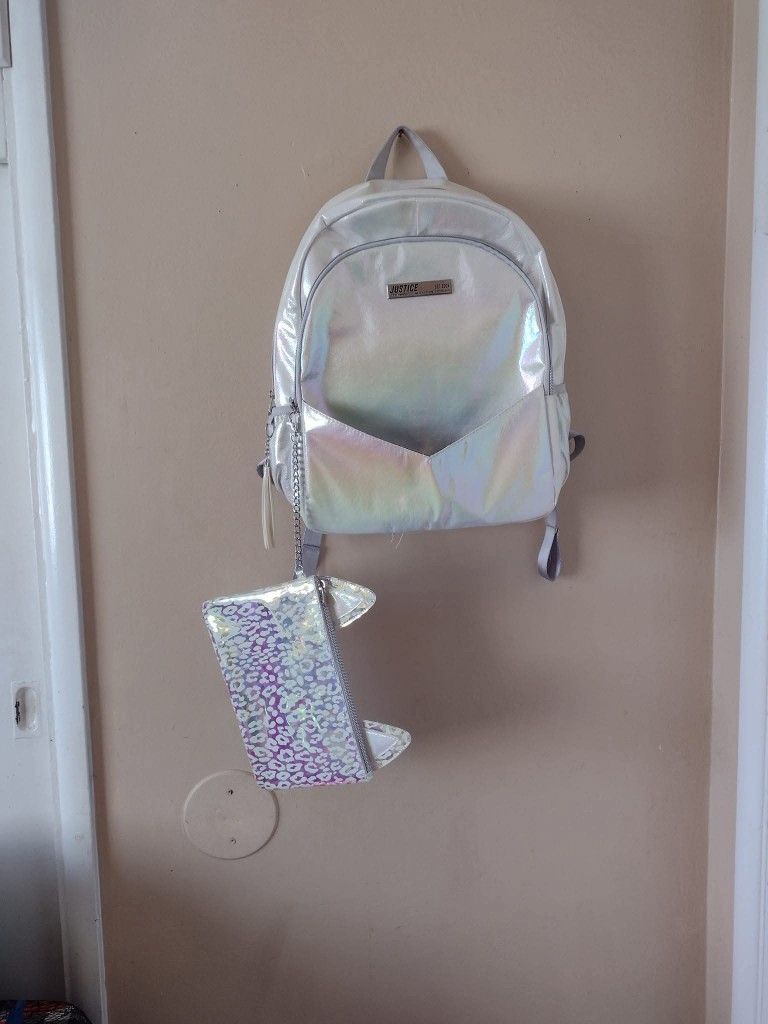 extra large white backpack and pencil bag