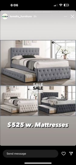 Full Twin Grey Frenchi Trundle Bed With Ortho Mattress Included