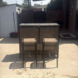 Outdoor pool furniture bar table with 2 bar stools
