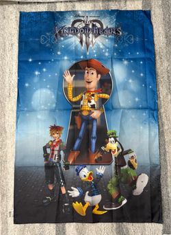 Kingdom Hearts & Toy Story WALL HANGING 27”x40” Sora, Woody, Goofy, Donald Nice