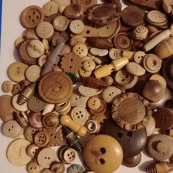 Vintage And Antique Large Jar Of Wooden Buttons O