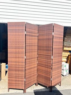 4-Panel Outdoor Patio Wicker Room Divider Screen