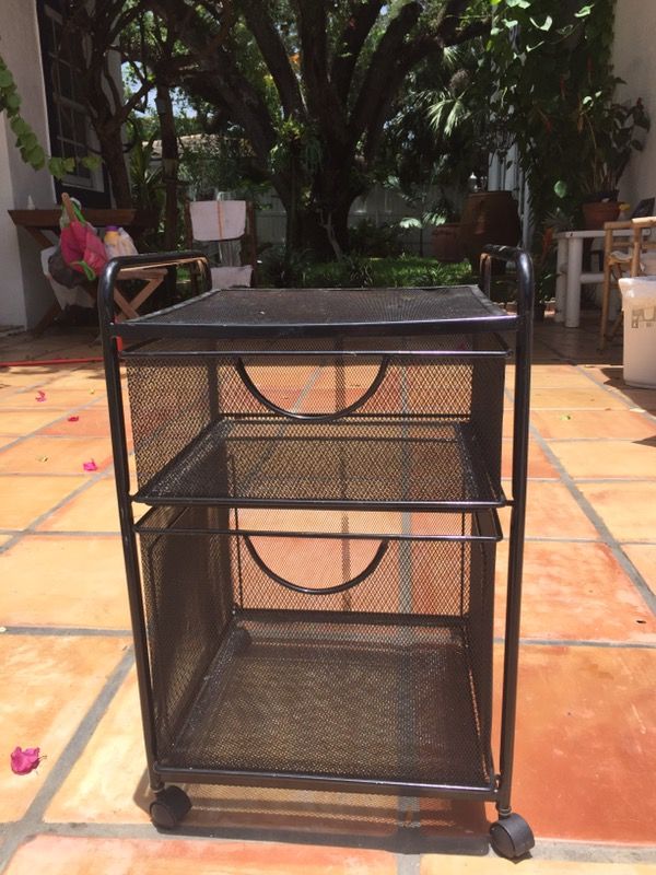 Black filing cabinet with wheels